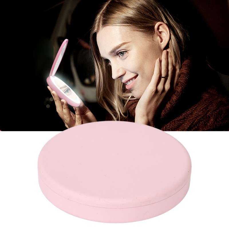 LED Compact Mirror Round Shape 3X Magnification Rechargeable Double Sided