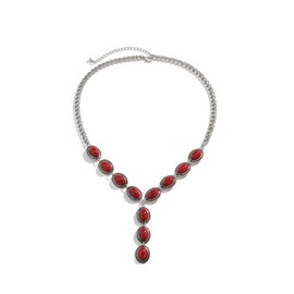 Turquoise Y-shaped Necklace Western Turquoise Pendant Necklace Boho Long Y Necklace-Red