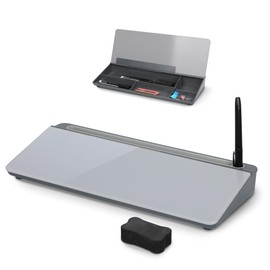 SHANTRA 16'' x 7'' Desktop Whiteboard, Desk Dry Erase Board with Organizer, Computer Pad & Keyboard Stand, Small whiteboard for Home, School, Office, Desk Accessories & Workspace Organizers （Grey）