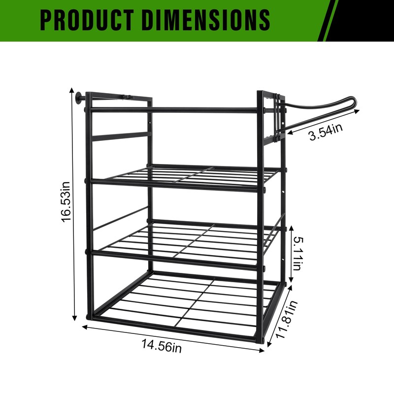 Black Alloy Steel Power Tool Organizer Wall Mount, 4-Tier Shelf,