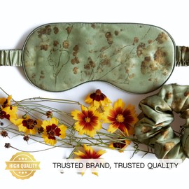 Silk & Willow 100% Pure Mulberry Silk Sleep Eye Mask & Hair Scrunchie Gift Set (Coreopsis Sage)