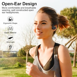 YMOO Open Ear Wireless Bluetooth 5.2 Headphones for Running, IPX4 Water/Sweatproof, 10H Playtime, Low Latency, HiFi Air Conduction Earbuds with Dual-mic, for Workout/Trekking