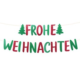 BETESSIN Garland Christmas - Merry Christmas Decoration Banner Glitter Colourful - Hanging Decoration for Christmas