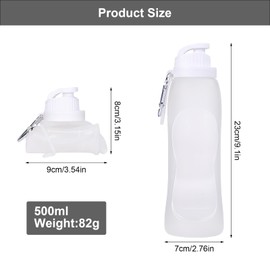 TNSLAND Foldable Water Bottle, Foldable Water Bottle, 500 ml, Portable Sports Water Bottle, BPA-Free with Leak-Proof Design for Hot Cold Drinks, Outdoor Sports, Travel (White)