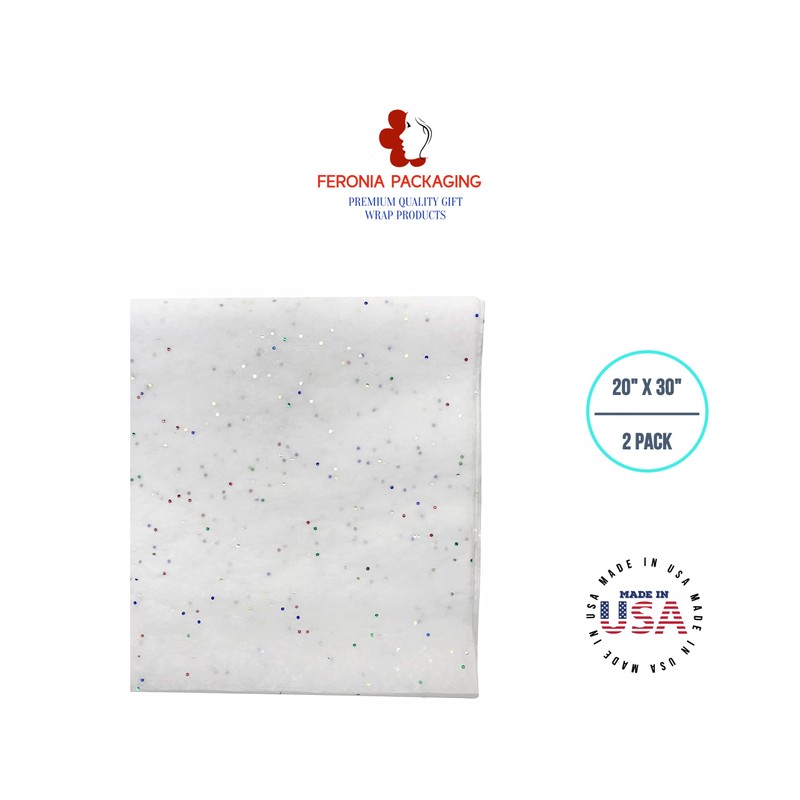 White Glitter Gift Wrapping Tissue Paper 20x30 2 Pack by