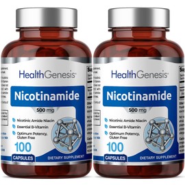 B-3 Nicotinamide 500 mg 100 Caps 2 Pack - Nicotinic Amide Niacin Natural Flush-Free Vitamin Formula - Supports Skin Cell Health