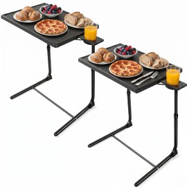 LORYERGO - Paquete de 2 mesas de cena ajustables para ver TV con 6 alturas y 3 ángulos de inclinación, bandejas plegables para ver TV con...