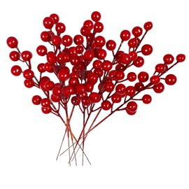24 pcs Christmas Berries Stems Artificial Red Berry Stems for Christmas Tree Ornaments Crafts Holiday and Home Decor (Red)