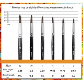 Squirrel Hair Watercolour Brushes, Fuumuui 6pcs Round Detail to Thick Paint Brushes High Water Holding Capacity Perfect for Watercolour Ink Gouache Painting Black