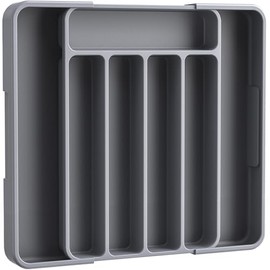 Kitsure Silverware Organizer - Adjustable Kitchen Drawer Organizer, Utensil Organizer, Cutlery Tray for Classified Storage, Versatile Kitchen Organizer, 12.13" × 1.54" × 8.07"~13.90", Grey