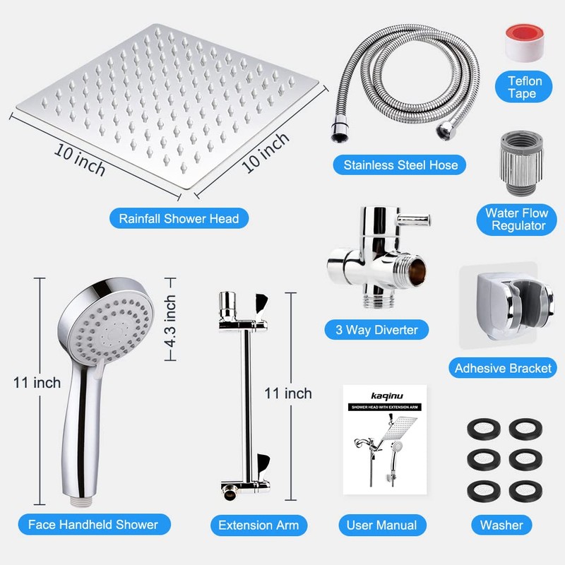 Shower Head, Kaqinu 10'' High Pressure Rainfall Shower Head/Handheld Showerhead