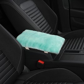 SPANICE 6pcs in 1 Set Fluffy Faux Wool Steering Wheel Cover & Soft Handbrake Cover & Gear Shift Cover & 2pcs Seat Belt Shoulder Pads & Center Console Cover Warm Universal Fit (Green)