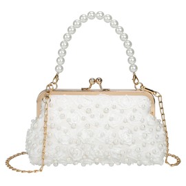 Faletony Women's Pearl Clutch Luxury Evening Bag with Beads Carry Strap Bridal Bag Elegant Handbag Luxury Purse Shoulder Bag for Wedding Evening Party Dance Party Birthday, beige