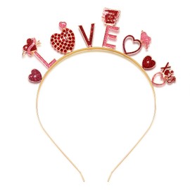NVENF - Diadema de corazón para el día de San Valentín para mujer, con diamantes de imitación brillantes, diseño de corazón rojo, regalo de fiesta