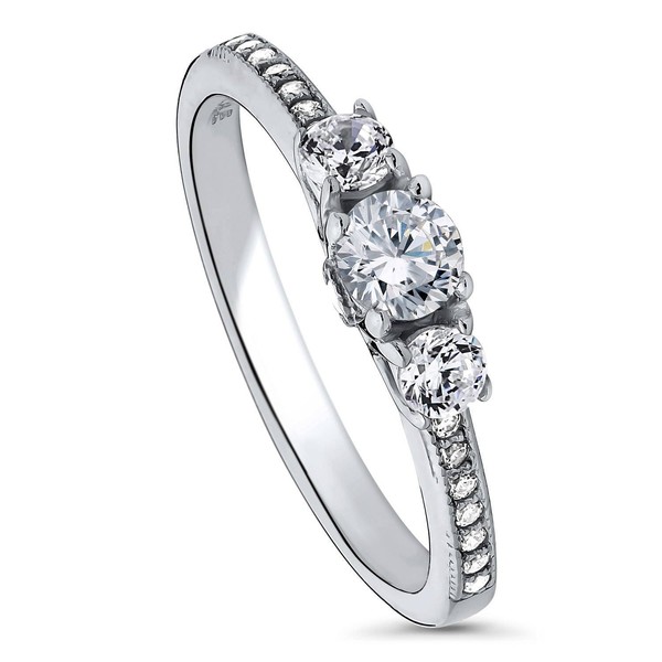 BERRICLE Rhodium Plated Sterling Silver Cubic Zirconia CZ 3-Stone Promise