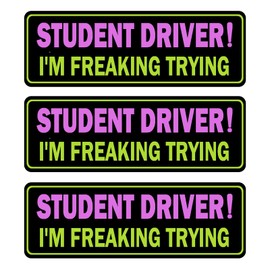 Miss Kiss Student Driver Car Magnet, 3 Pack Extra Large Student Driver Signs for Car, Reflective New Driver Vehicle Bumper Magnetic Sticker, Novice Driver Safety Warning Sign (Black-PinkYellow)