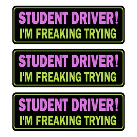Miss Kiss Student Driver Car Magnet, 3 Pack Extra Large Student Driver Signs for Car, Reflective New Driver Vehicle Bumper Magnetic Sticker, Novice Driver Safety Warning Sign (Black-PinkYellow)