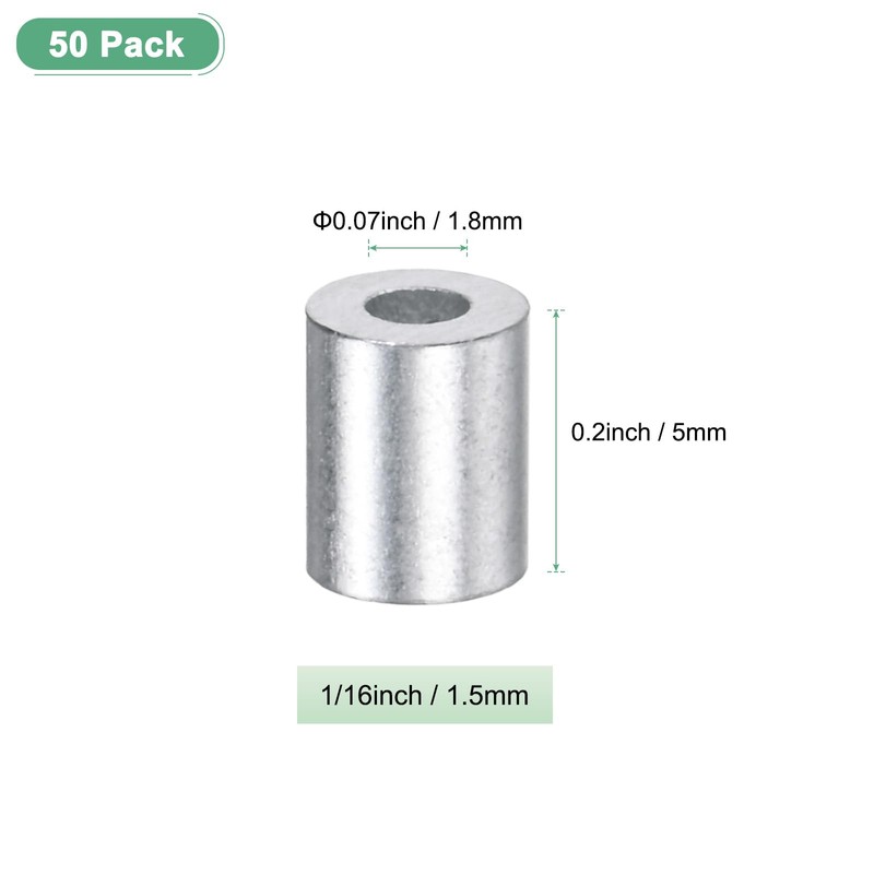 M METERXITY 50-Pack Aluminum Crimping Loop Sleeves, 1.5mm 1/16" Round
