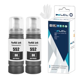 LCL T552 552 Black Ink Refill Bottles Replacement for EcoTank Photo ET-8500 ET-8550 Printer (2-Pack)