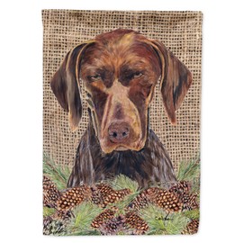 Caroline's Treasures SC9035GF German Shorthaired Pointer Faux Burlap and Pine Cones Garden Flag Mailbox Flag Decorative Yard Flag Banner Outside Patio Artwork Yard Flower Beds, Garden Size, Multicolo