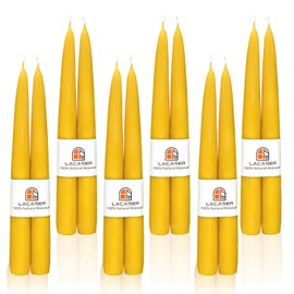 Pure Beeswax Taper Candle 12pcs, 8 Inches Long Candlesticks, Natural Bees Wax Candles for Home, Dripless Beeswax Candles, Subtle Honey Scent, 6 Hours Burn Time by Lacaser