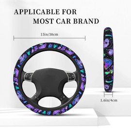 Neon Mushrooms Steering Wheel Covers Universal 15 Inch Car Wheel Cover,Anti-Slip Breathable Car Accessories Protector Fit for Trucks,Sedans,SUVs,Vans