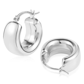ALEXCRAFT 14K Chunky Earrings Gold Silver Small Hoop Earrings Wide Gift for Women Girlfriend Mum Girls, Sterling silver silver