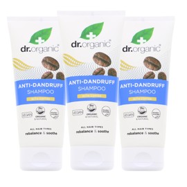 Dr. Organic Anti-Dandruff Shampoo Coffee 200 ml Each for Healthy Scalp Vegan 3 Pieces