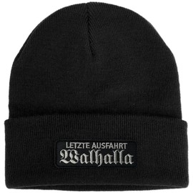 No Face No Name Walhalla Hat Last Exit in Black I Embroidered Patch I Beanie Knitted Hat Winter Hat I Odin Thor Asgard Wotan Biker Viking, black