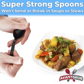 Extra Sturdy, Pro-Grade Plastic Soup Spoons 50 CT. Black, Heavy Duty Recyclable Utensils for Soups, Stews, Chili and Gumbo. Heavyweight Round Spoon is Perfect for Restaurants, Diners and Catering