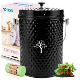 AOSION Countertop Compost Bin Kitchen，Odorless Indoor Compost Bin with Lid and Compost Bags,Compost Bucket Composter Container for Food Waste,Black