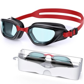 Vegemono Swim Goggles, Swimming Goggles for Adults, Anti-Fog Goggles, UV Protection Polarized Pool Goggles for Men Women (Black Red/Clear Blue)
