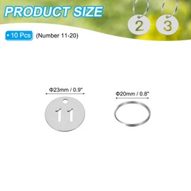 PATIKIL Number Key Tag, 23 mm Stainless Steel 11-20 Number ID Tags Keychain Hollowed Numbered Key Tags with Rings Identifiers Keys Label for Dormitory Keys House Lockers