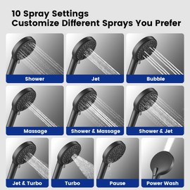 JOMOO Shower Head Set, High-Pressure 10 Spray Modes Handheld Showerhead with 12" Square Rainfall Shower Combo, DOE Certified 1.8GPM Bathroom Filtered Shower System, Matte Black