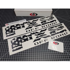 FX2 Decals (2pk) American Flag Off Road 4x4 Bedside Fender Stickers Fits F150 F250 F350 (Gloss Blackout)