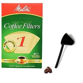 Melitta 620122 40 Count #1 Natural Brown Cone Disposable Replacement Coffee Filters with Large Coffee Scoop