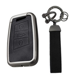 KUNIO Car Key Case Suitable for VW Magotan Passat B8 Tiguan MK2 for Jetta for Skoda Superb A7 Kodiaq for Seat Ateca Key Cover Alloy + Leather Protection Key Fob Keyless, C Black