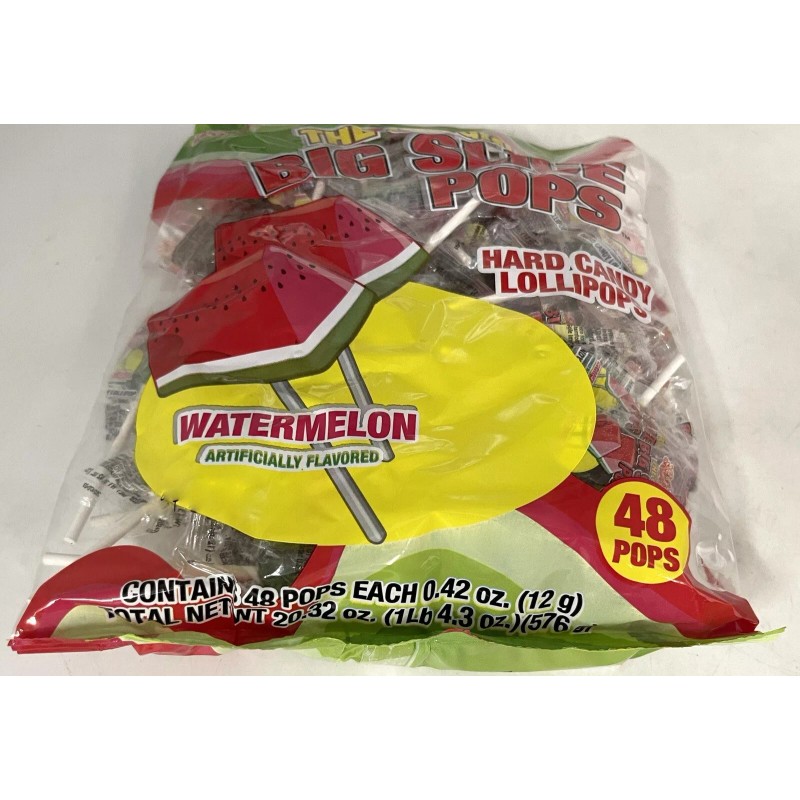 Big Slice Pops Watermelon Candy Lollipops Suckers Bulk 48 Count