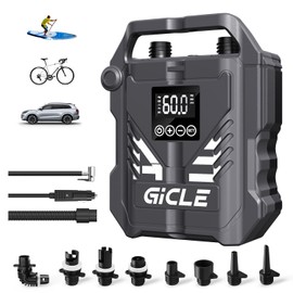 GICLE 60PSI Paddle Board Pump Electric SUP Pump, Dual Stage Fast Inflation & Auto-Off with 12V DC Car Connector for Paddleboard, Tire, Boat, Tent (Standard Model)