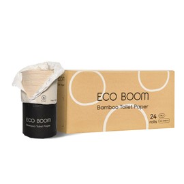 ECO BOOM Unbleached Bamboo Toilet Paper, 100% Tree-Free & Plastic-Free Packaging, 24 Mega Rolls, 360 Sheets & 3-Ply | PFAS Free, BPA Free, Septic Safe & FSC Certified
