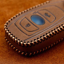 ontto Cowhide Leather Car Key Case Cover for Subaru Legacy Impreza WRX XV BRZ Forester Levorg Trezia Key Case with Key Fob Key Protection Case Remote Control 3 Tasti Brown, brown