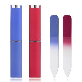 2-Pack Mini Glass Nail File with Case 2mm Thickness Small Crystal Files for Nature Nail Gentle Double-Sided Etched Fingernail Files for Travel Fine Grit Czech Glass Gifts Package Stocking Stuffers