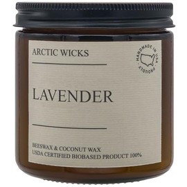 Arctic Wicks Handcrafted Candles | Non Toxic Coconut Beeswax Candles 16oz Double Wick | 100% USDA Certified Biobased, Handmade, Premium Waxes, Non-Toxic (Lavender, 16oz Amber Jar)