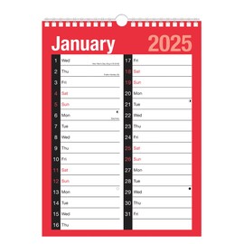 2025 Calendar Spiral Bound Wall Planner for Home Business Office School 1 January 2025 to 31 December 2025 (A4 Large Print Month To View)