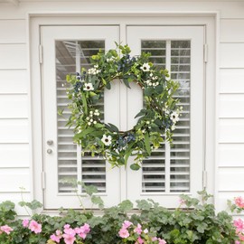 LZNPA 24 Inch Spring Summer Wreaths for Front Door Eucalyptus Wreath with Blue Berries Elegant Durable Greenery Front Door Wreath for Outside Wedding Farmhouse Porch Wall Room Home Decor