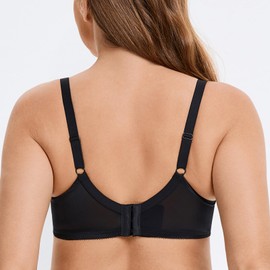 MELENECA Women's Minimiser Bra for Large Bust Underwired Bra Large Sizes with Full Coverage Lace Insert, black, 95G