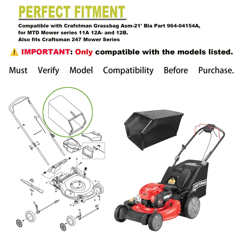 964-04154A Lawn Mower Grass Bag Replacement for MTD Craftsman Lawn