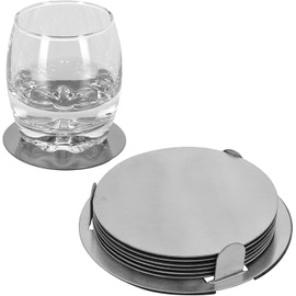 Coasters Set of 6 With Holder Silver Stainless Steel Cup Coasters Decor for Home Restaurants Dining Table By Envenzo
