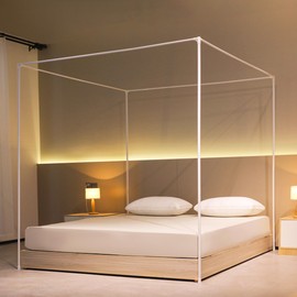 Beyeutao Canopy Bed Frame King White Four Poster Bed Frame Metallic Four Poster Bed Curtains Frame 4 Poster Mosquito Net Frame Indoor.