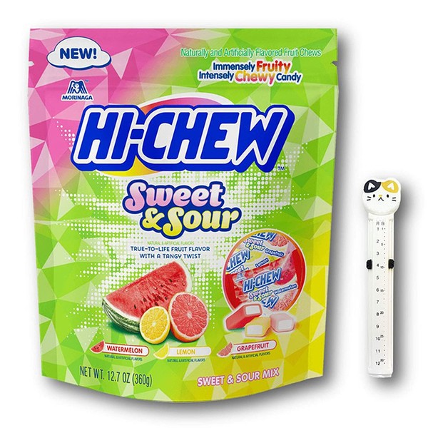 Hi-Chew Chewy Fruit Candies SWEET & SOUR Mix Flavors Stand-Up Bag 12.7 Oz. with Adorable Storage Bag Clip (Sweet & Sour Mix (Watermelon, Lemon, Grapefruit))
